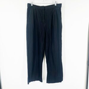 Abercrombie & Fitch High Rise Pleated Trouser Pants in Black Linen Blend